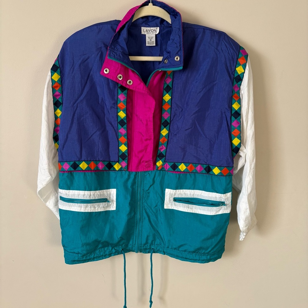 Vintage Lavon by Cheerful Corp OversizedUnisex Jacket Nylon FullZip ColorfulSzSM